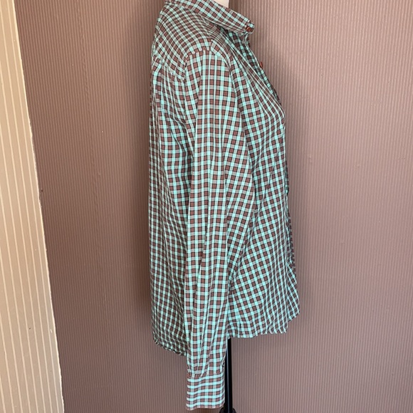 Vince shirt Brown and teal button down long sleeve shirt size medium - Picture 2 of 6